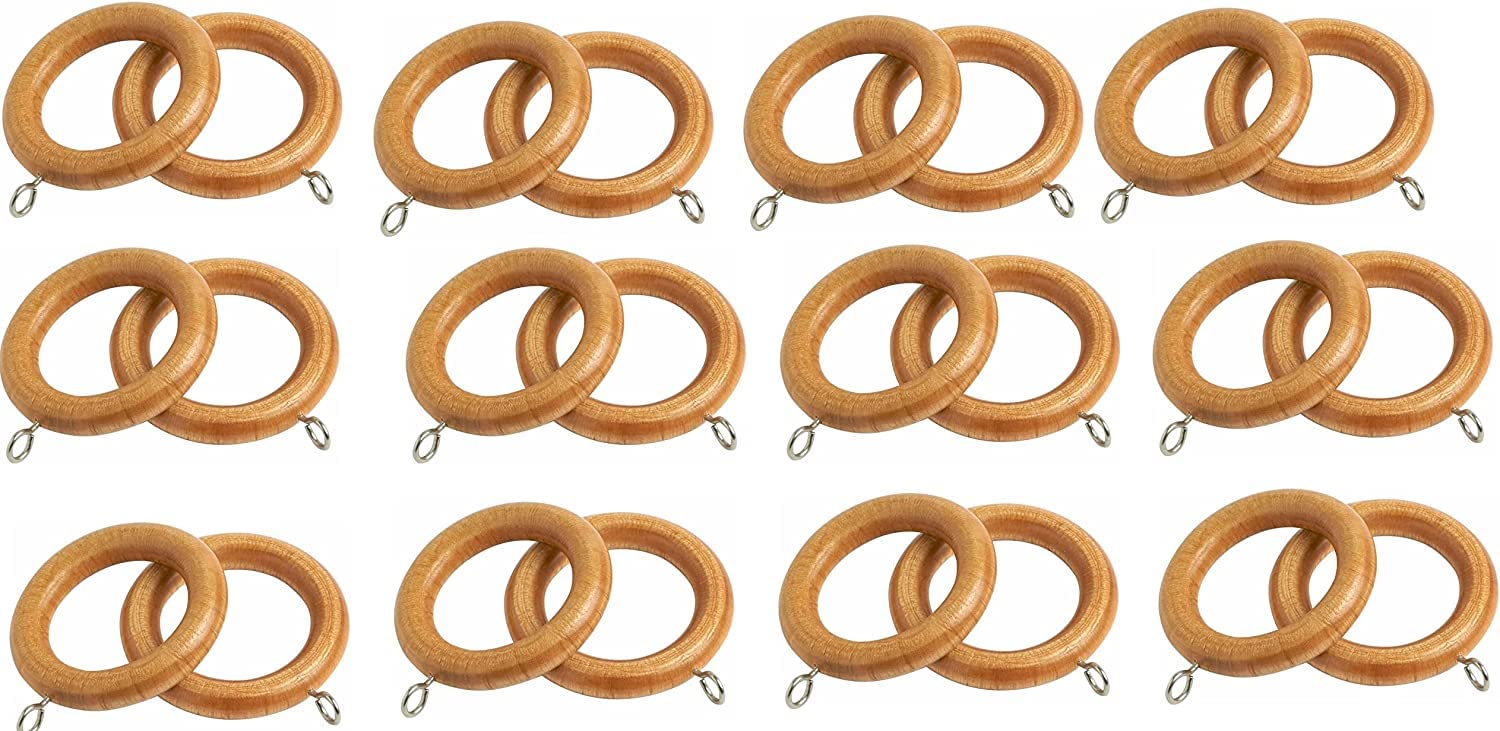 Scotvision 24 Pack Wooden Curtain Replacement Rings Light Ash Hook with Eyes for 28mm Pole Rod Hanging Sliding