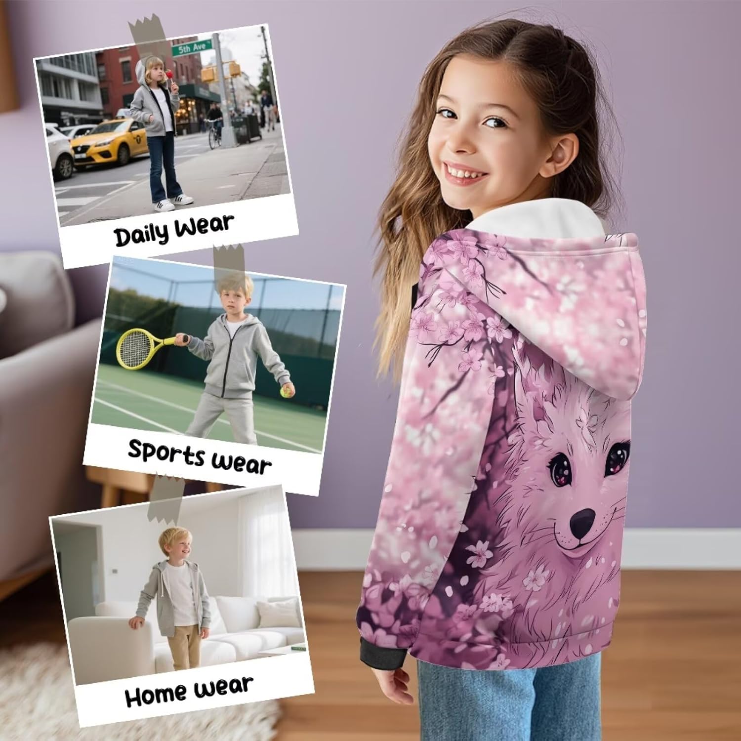 Girls Zip Up Hoodies Fashion Hooded Sweatshirt for Kids Size 6-16