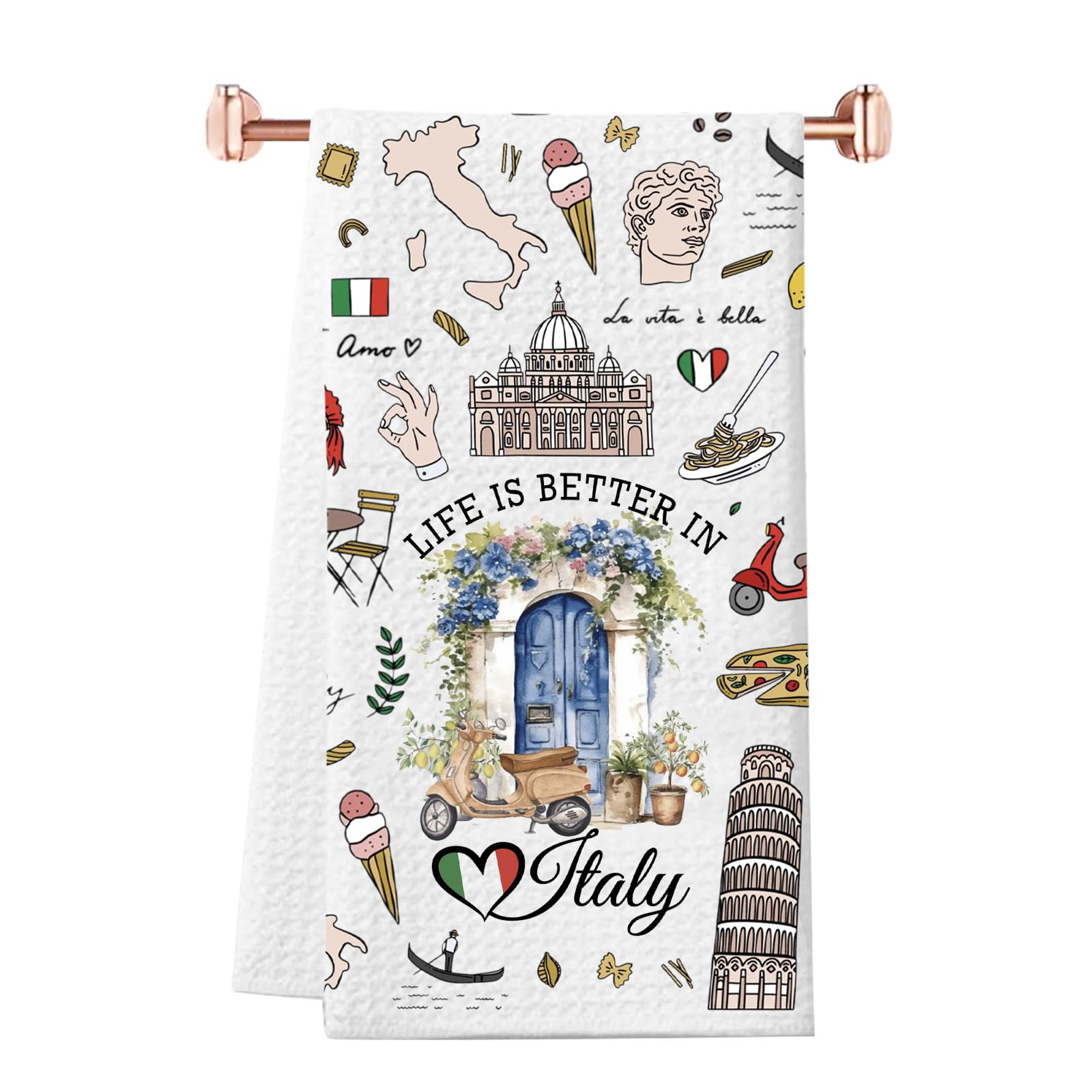 WCGXKO Italy Gift Life is Better in Italy Kitchen Towel Rome Italy Souvenirs Italian Flag Gift Italy Traveller Gift (Italy Towel)