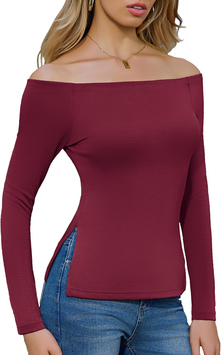 Totatuit Womens Off Shoulder Tops Long Sleeve Cute T Shirt Going Out Tee Y2K Fall Fashion 2025 Outfits Clothes