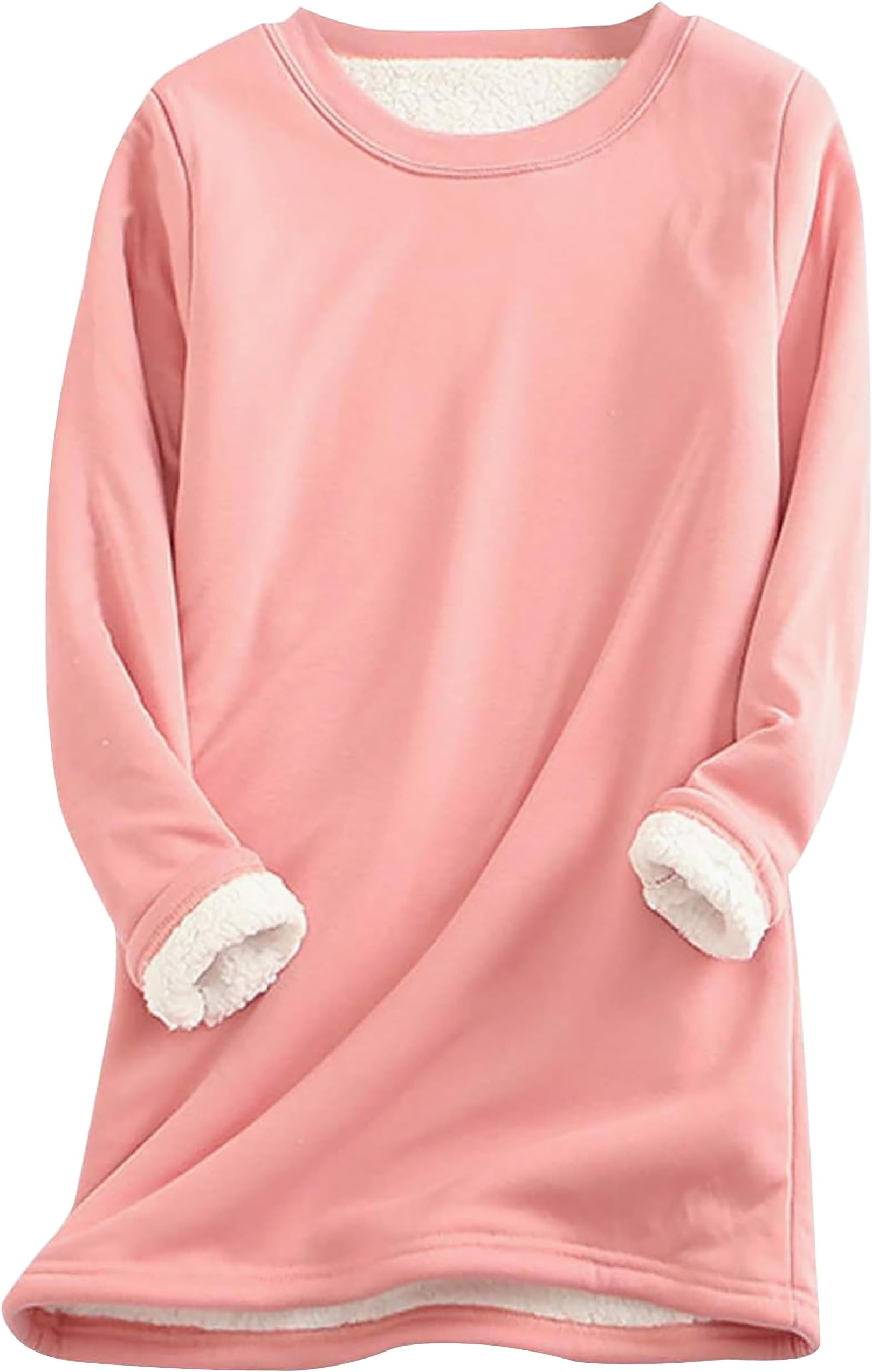 HormtaerWomen's Jumpers Fleece Winter Warm Long Sleeve Sweater Fleece Lined Crewneck Sweatshirt Tops