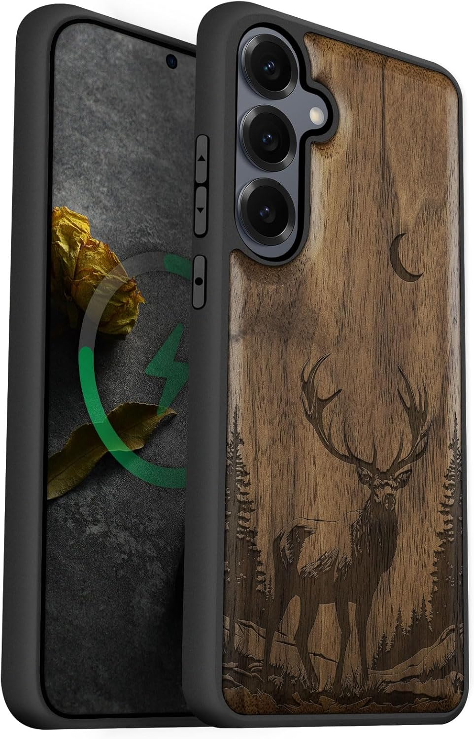 Carveit Magnetic Wooden Case for Galaxy S25+ Samsung S25 Plus Case, TPU Shockproof Cover & Wood Engraved, Compatible with MagSafe Wireless Chargers (Winter’s Silent Elegance) Walnut