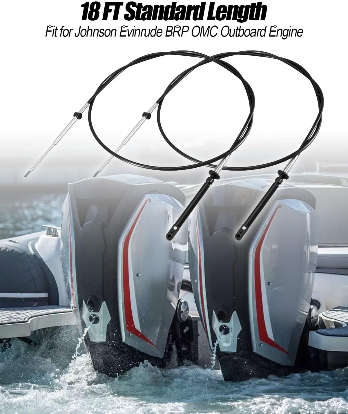 18FT Throttle Shift Control Cable Fit for Johnson Evinrude BRP OMC | Replace 0173118, 2PCS Marine Control Cables for Outboard Engines, Durable Remote Cable Replacement
