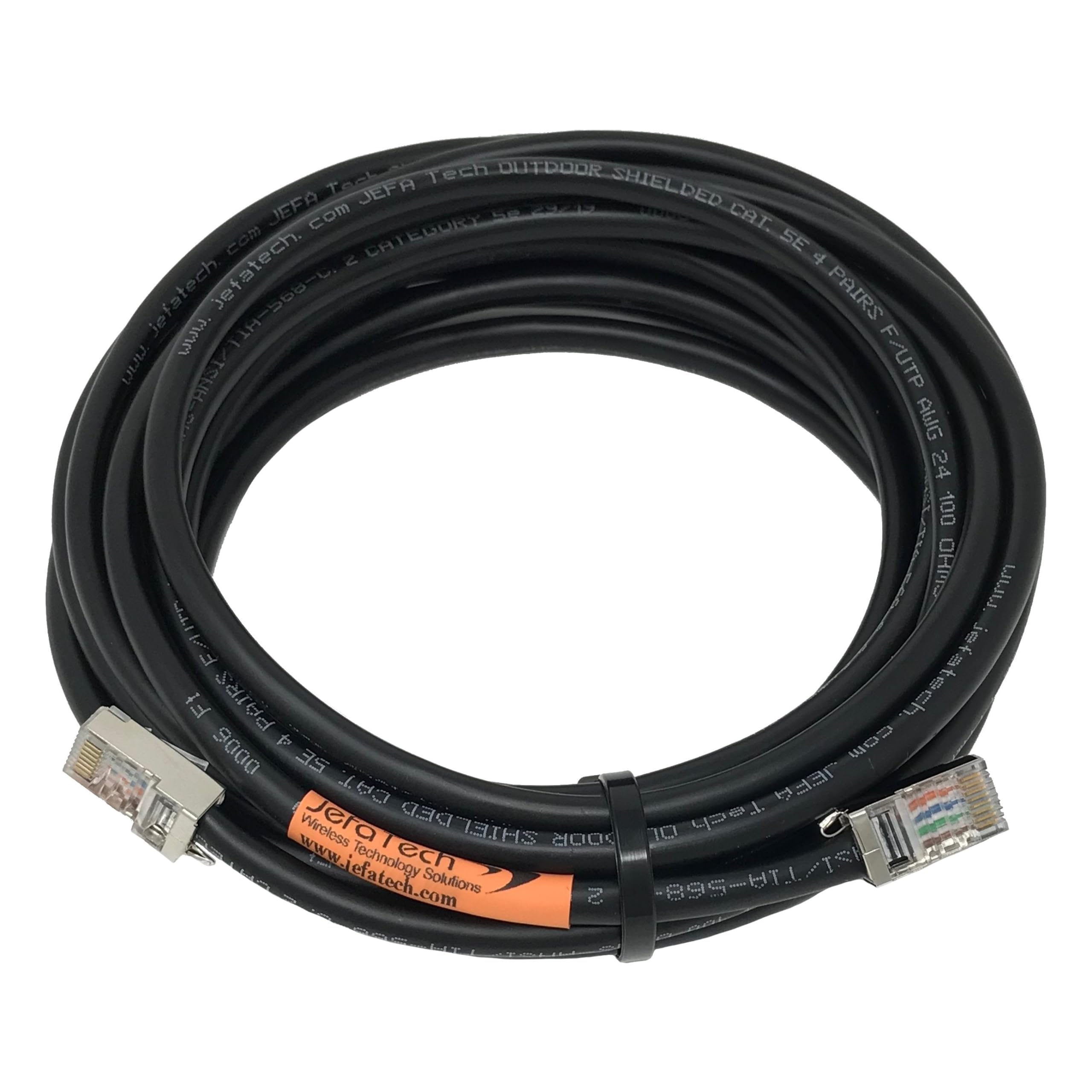JEFA Tech Outdoor Shielded 40ft Cat5e Ethernet Cable Assembly with TOUGHCable Connectors - UV Resistant, Direct Burial, Ground Wire