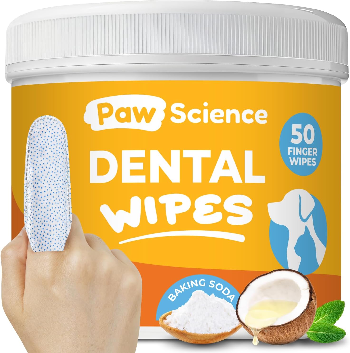 Paw Science Dog & Cat Teeth Cleaning Wipes - Dental Finger Wipes for Cats & Dogs - Pet Toothbrush & Tooth Brushing Kit - Effective Teeth Cleaner (Mint)