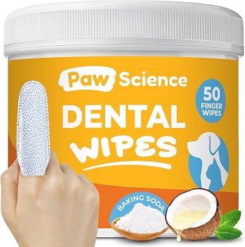 Paw Science Dog & Cat Teeth Cleaning Wipes - Dental Finger Wipes for Cats & Dogs - Pet Toothbrush & Tooth Brushing Kit - Effective Teeth Cleaner Mint