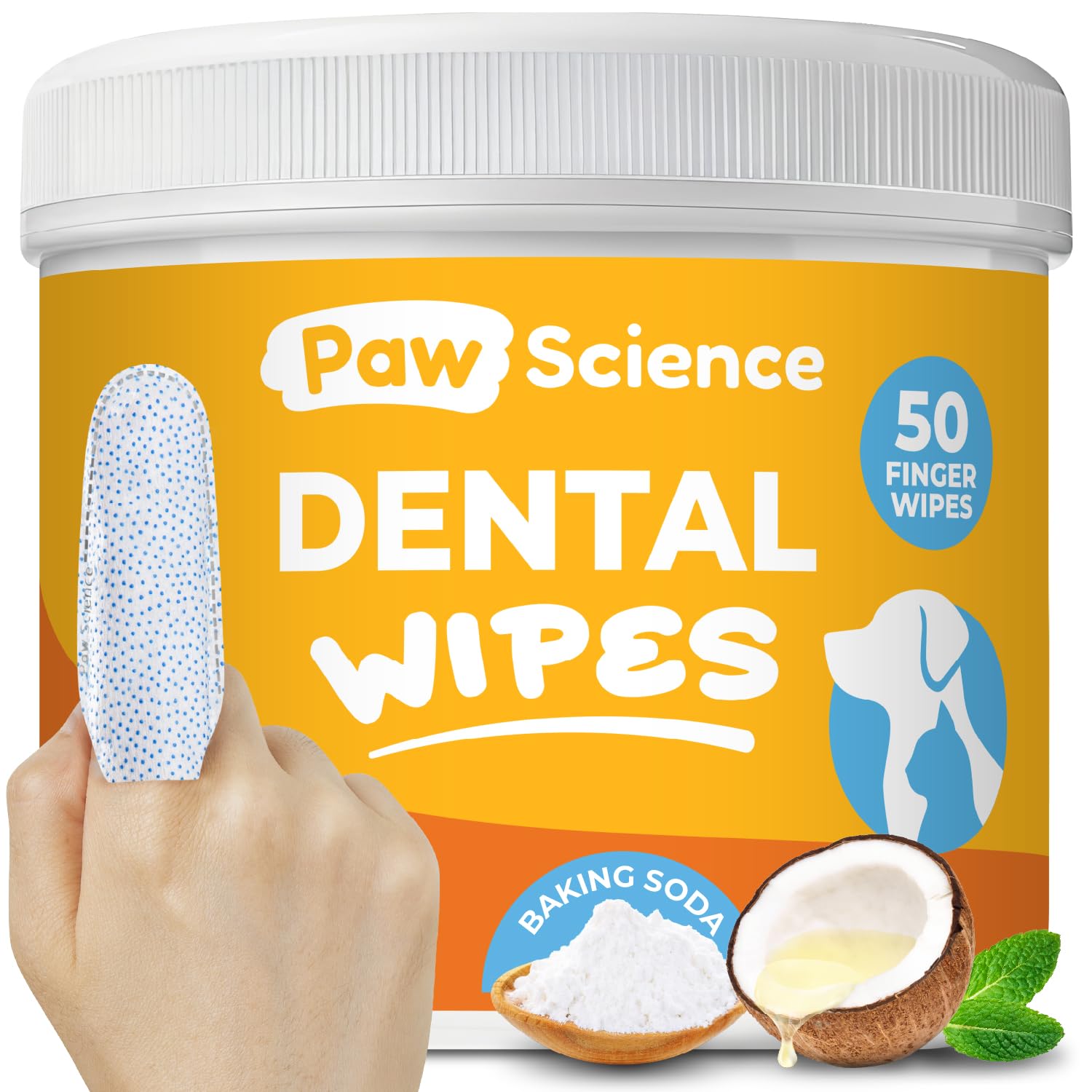 Paw Science Dog & Cat Teeth Cleaning Wipes - Dental Finger Wipes for Cats & Dogs - Pet Toothbrush & Tooth Brushing Kit - Effective Teeth Cleaner (Mint)