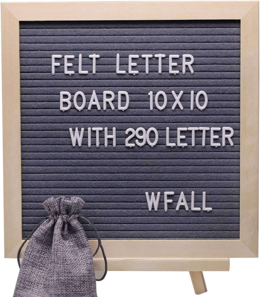 Grey Felt Letter Board with Stand for Home & Office Letter Board with Letters Message Board 10x10 inch Solid Wood Frame Hanging Letter Board & Tabletop Display with Storage Bag