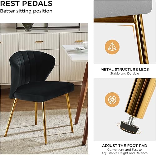 Miniatura 130 de HULALA HOME Silla de comedor de terciopelo, moderna silla de tocador pequeña con respaldo de patas de metal, elegante silla de acento copetuda sin