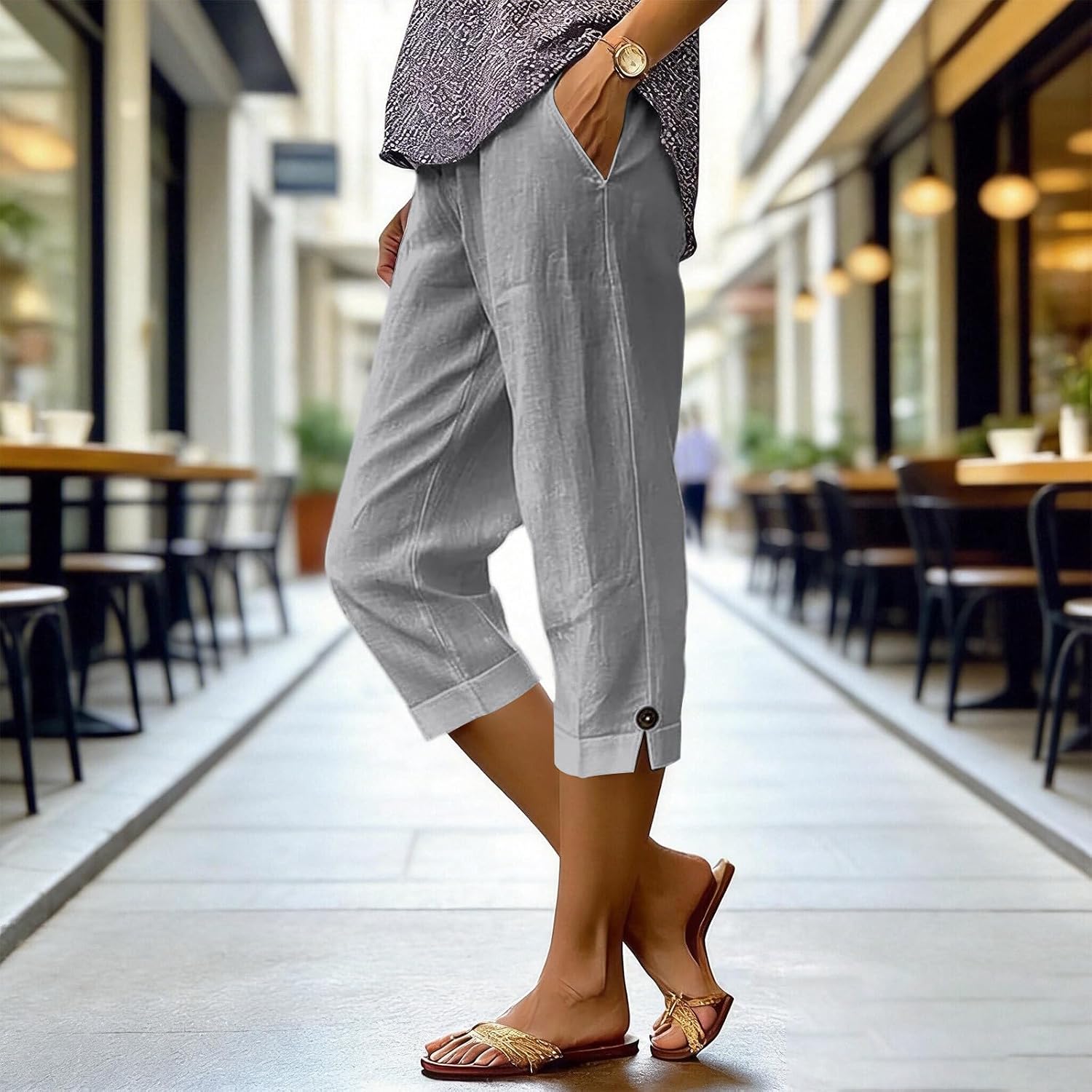 Cotton Capri Pants for Women Loose Fit Casual Straight Leg Cropped Pant Summer Linen Clothes with Pockets