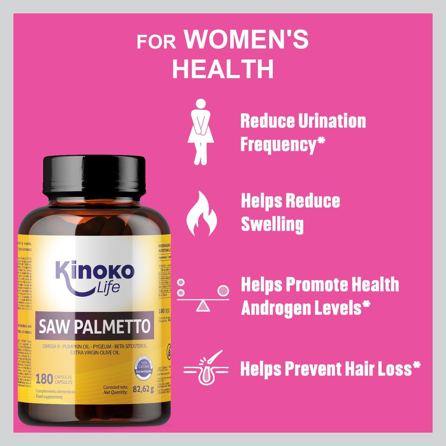 Kinoko Life Saw Palmetto - Serenoa Repens 320 mg 180 capsule. Estratto lipidosterolico puro 85-95%. con Omega 9, Olio di Semi di Zucca, Pygeum Africanum, Serenoa Repens Capelli e Prostata.