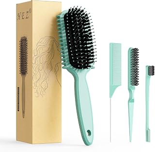 HEZ Curl Defining Brush Set - Curly Hair Brush, Slick Back & Detangling for All Hair Types, Reduce Pulling, Green 4PCS