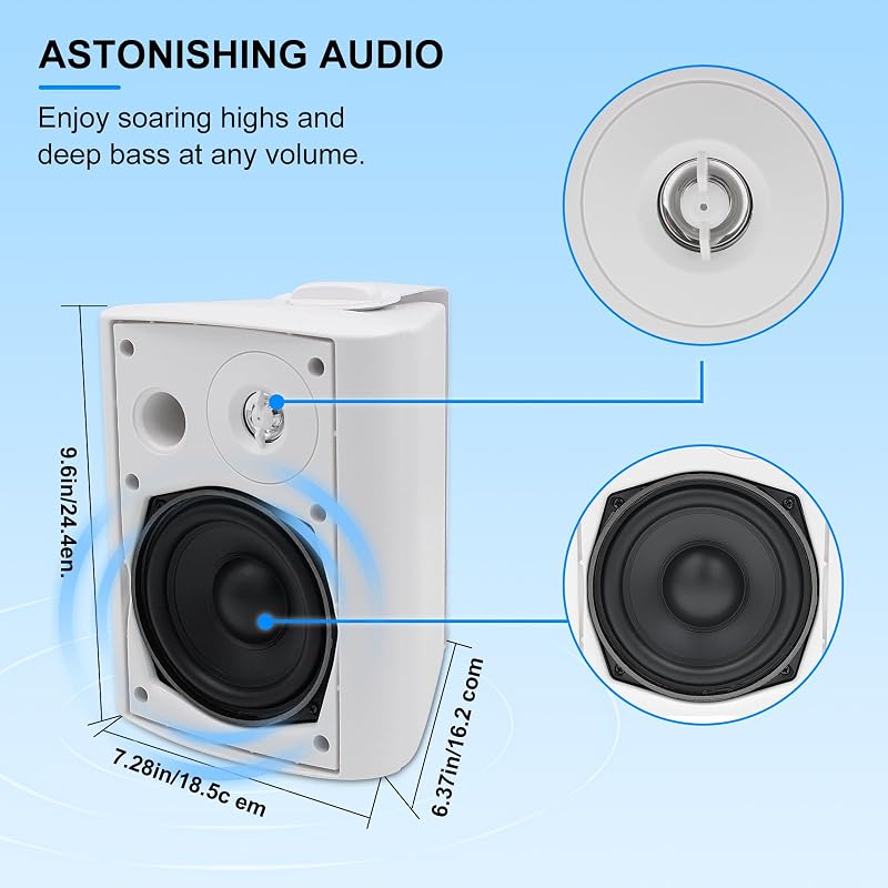 Herdio 5.25" Bluetooth Vízálló Kültéri Hangszóró - 200W Teljesítmény, Beltéri-Kültéri Használatra, Fali Konzollal, Fehér