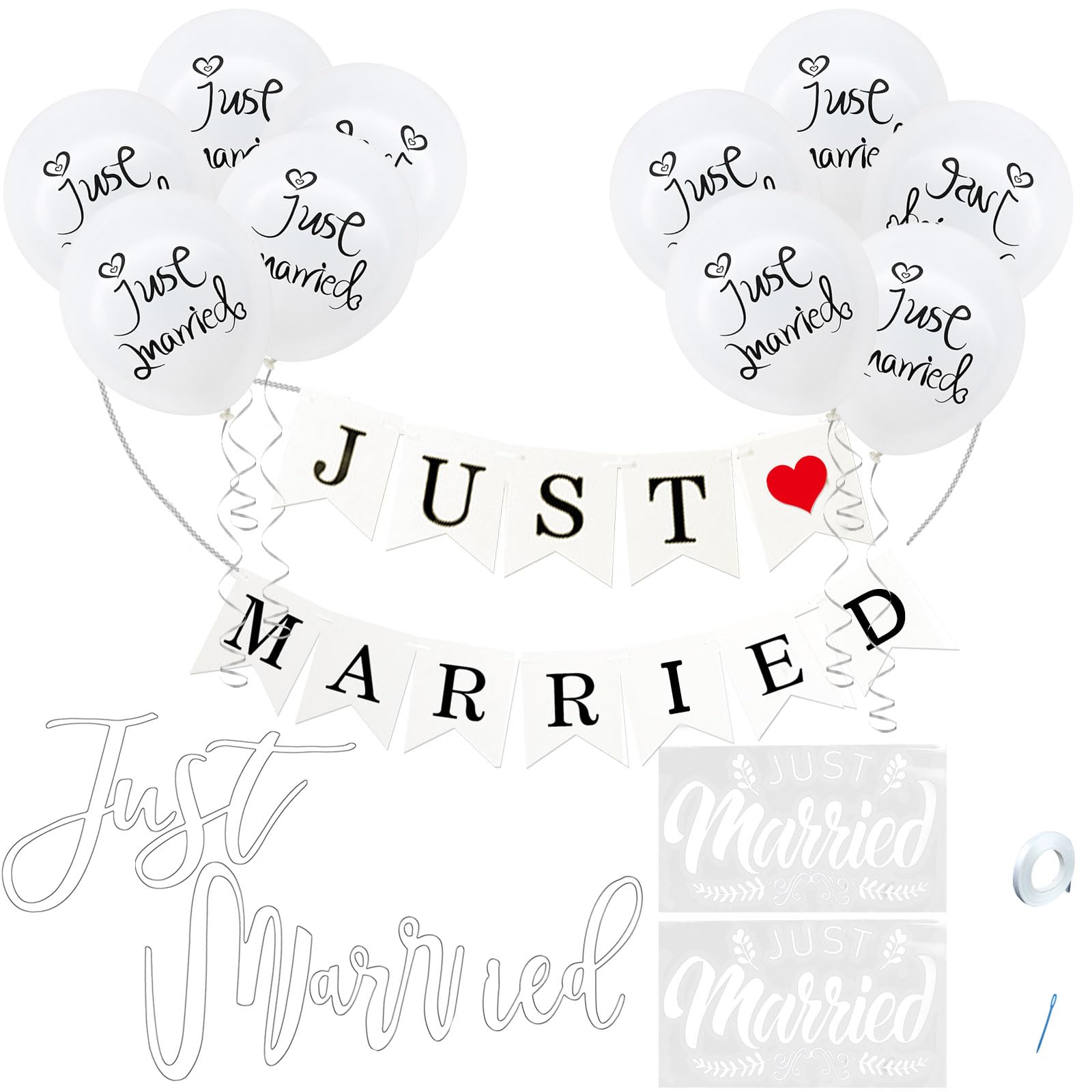 JNWYH Just Married - Guirnalda decorativa para coche de boda, decoración de coche, boda, luna de miel, boda