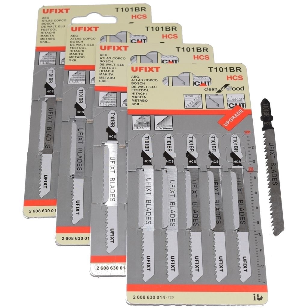 20x Jigsaw Blades T101BR Down Cutting compatible with AEG Bosch Dewalt - Splinter Free Laminate Cutter
