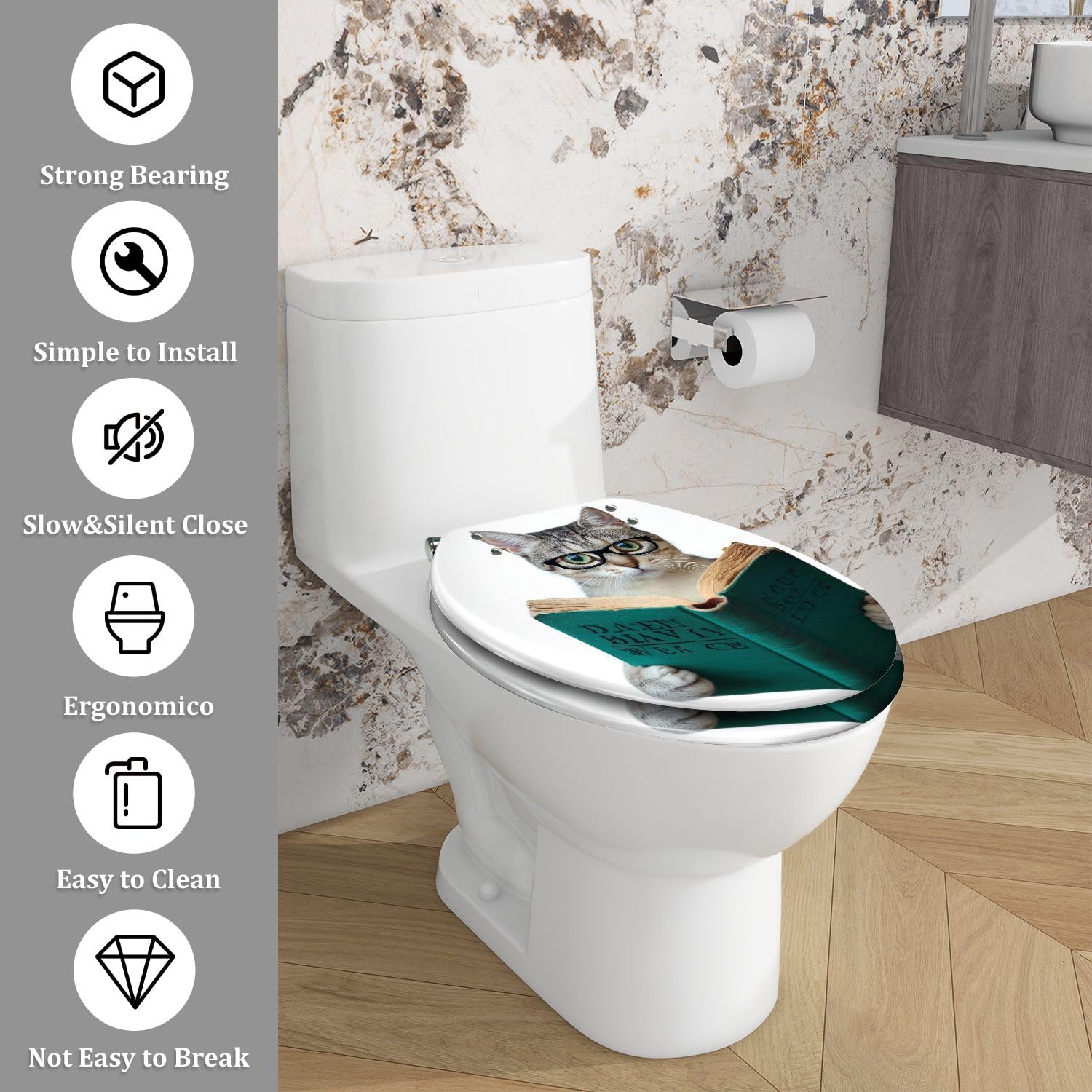 Sedile WC allungato in resina artistica con copriwater per il bagno