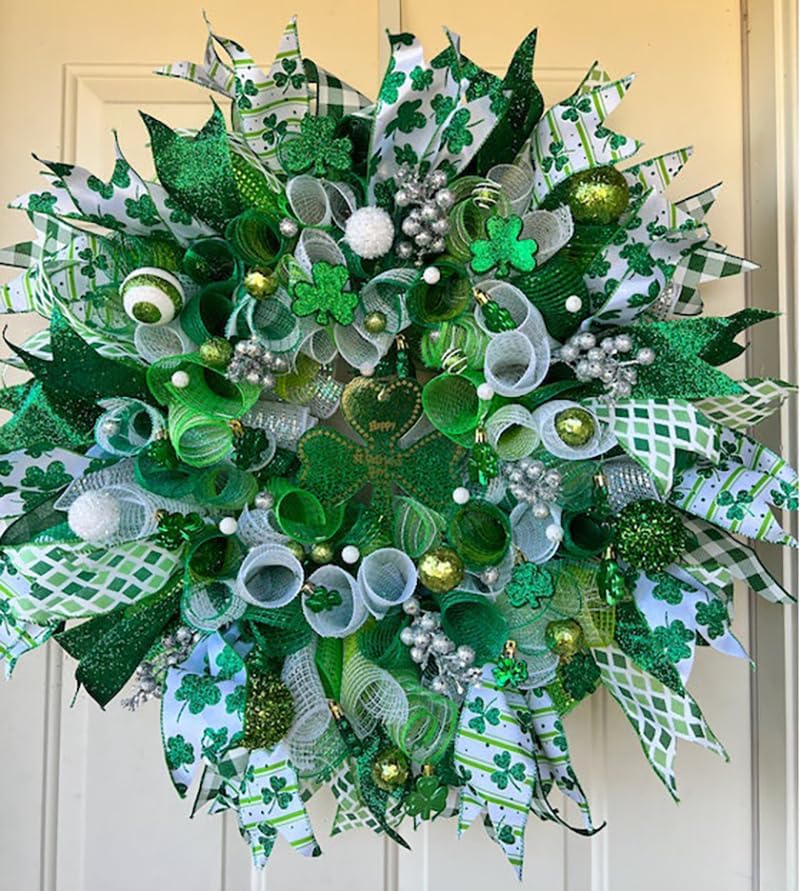 Miniatura 4 de HUIHUANG Cinta de malla decorativa verde lima de 10 pulgadas con borde de rayas metálicas para suministros de fabricación de coronas de Navidad,