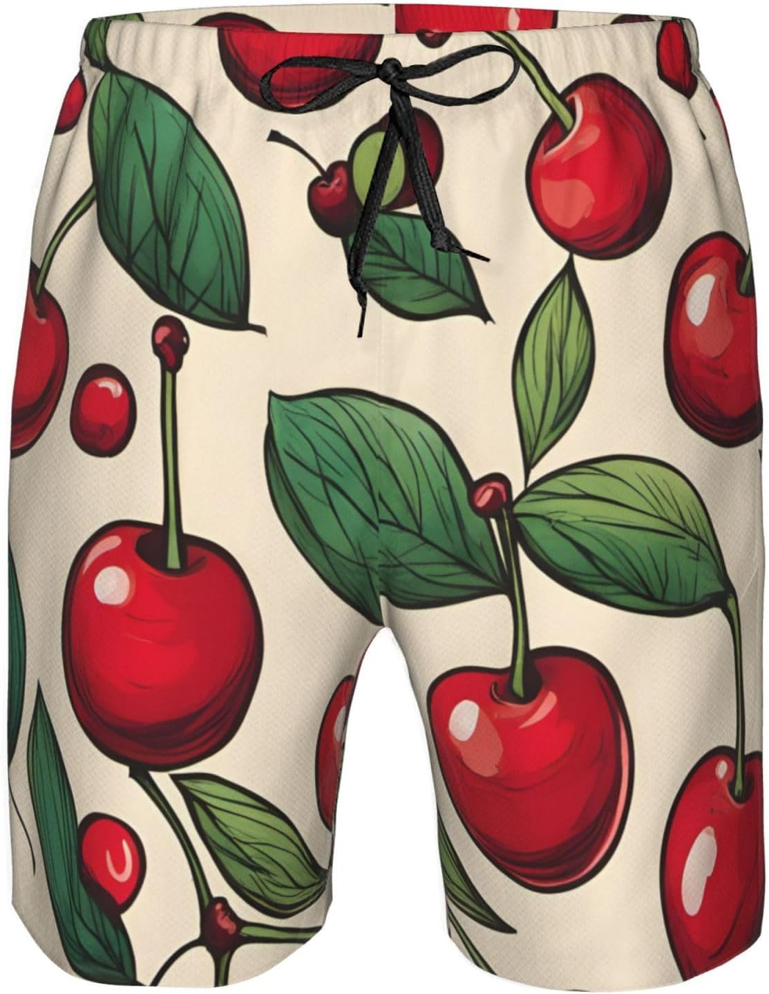 Mens Lovely Sweet Red Cherry Print Beach Shorts,Casual Summer Shorts for Men,Quick Dry Polyester