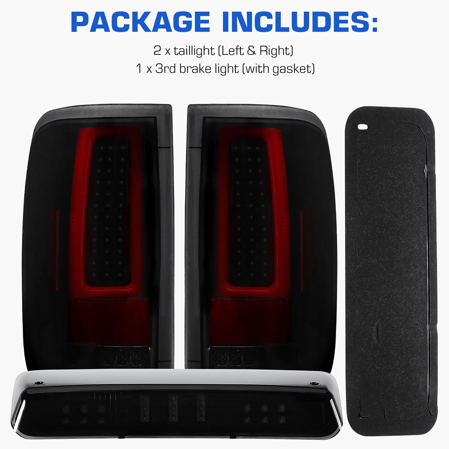 LED Tail Lights + 3rd Brake Light Compatible with Ford F150 2004-2008 Fleetside/Styleside Bed Model (Fit Factory Halogen Type) Rear Brake Lamp Taillights Assembly, Black Housing Smoke Lens