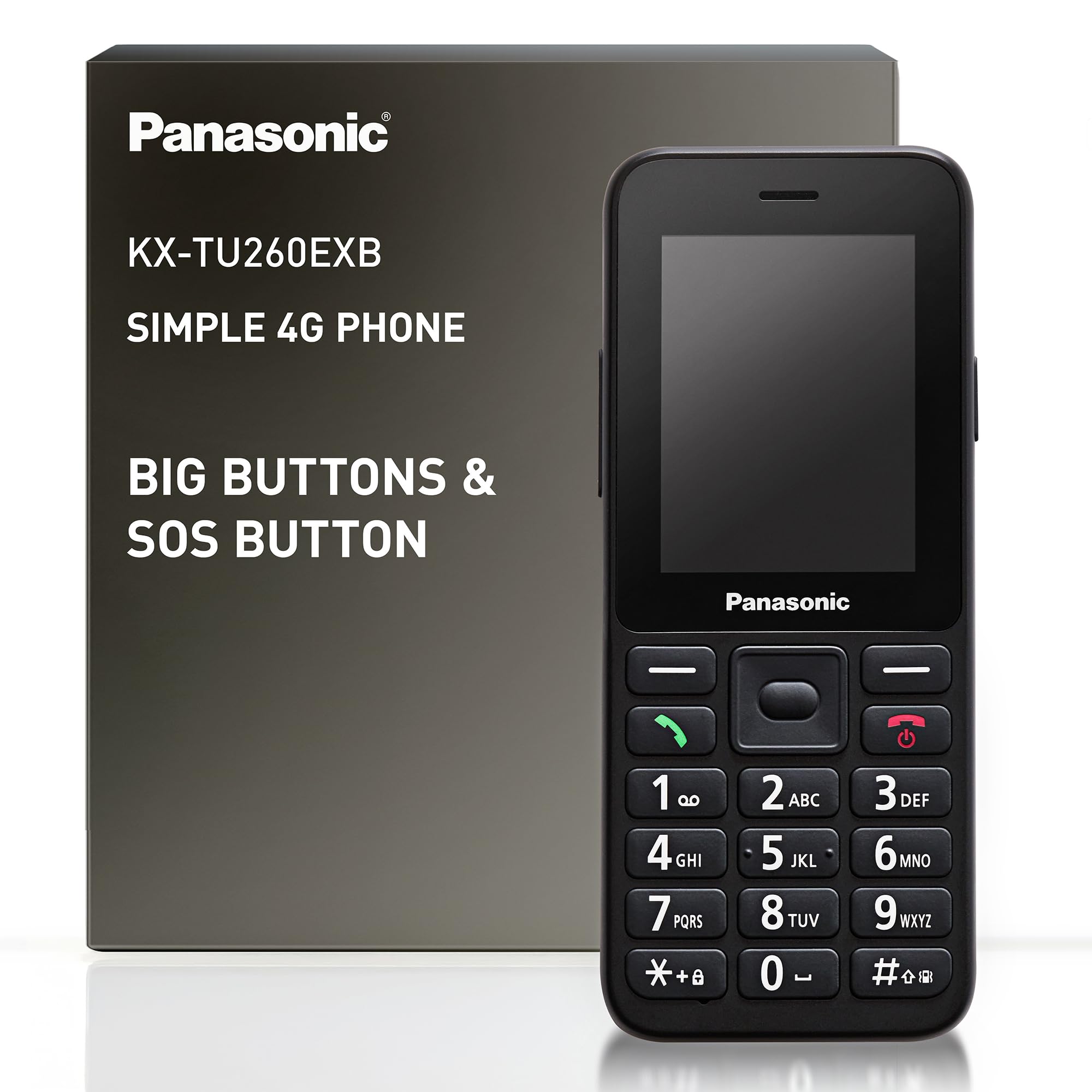 Panasonic KX-TU260EXB 4G Seniorenhandy Einfach zu bedienen, IP44, USB-C, bis zu 7.5St Laufzeit, 2,4-Zoll-Farbdisplay, Schwarz