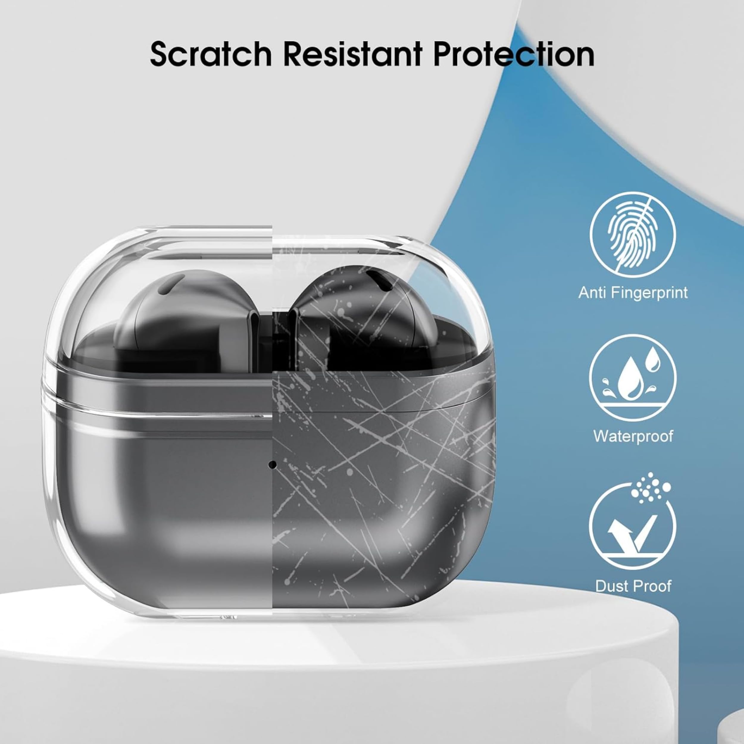 EWEC Samsung Galaxy Buds3 / Galaxy Buds3 Pro ve Galaxy Buds3 FE Uyumlu Şeffaf Premium Kulaklık Kılıfı, Silikon Kulaklık İpi ve 3'ü 1 Arada Bluetooth Kulaklık Temizleme Kalemi Seti (Şeffaf)