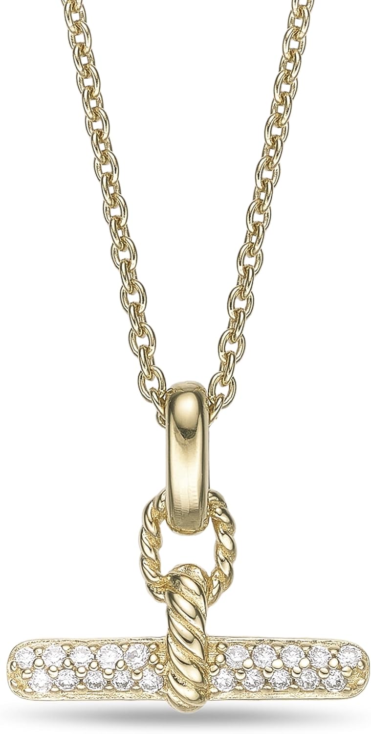 Lavari Jewelers 1/10 Carat Lab Grown Diamond Toggle Pendant for Women I 18k Yellow Gold Plated 925 Sterling Silver Bar Pendant Necklace for Her I 18 Inch Cable Chain with Lobster Claw Clasp