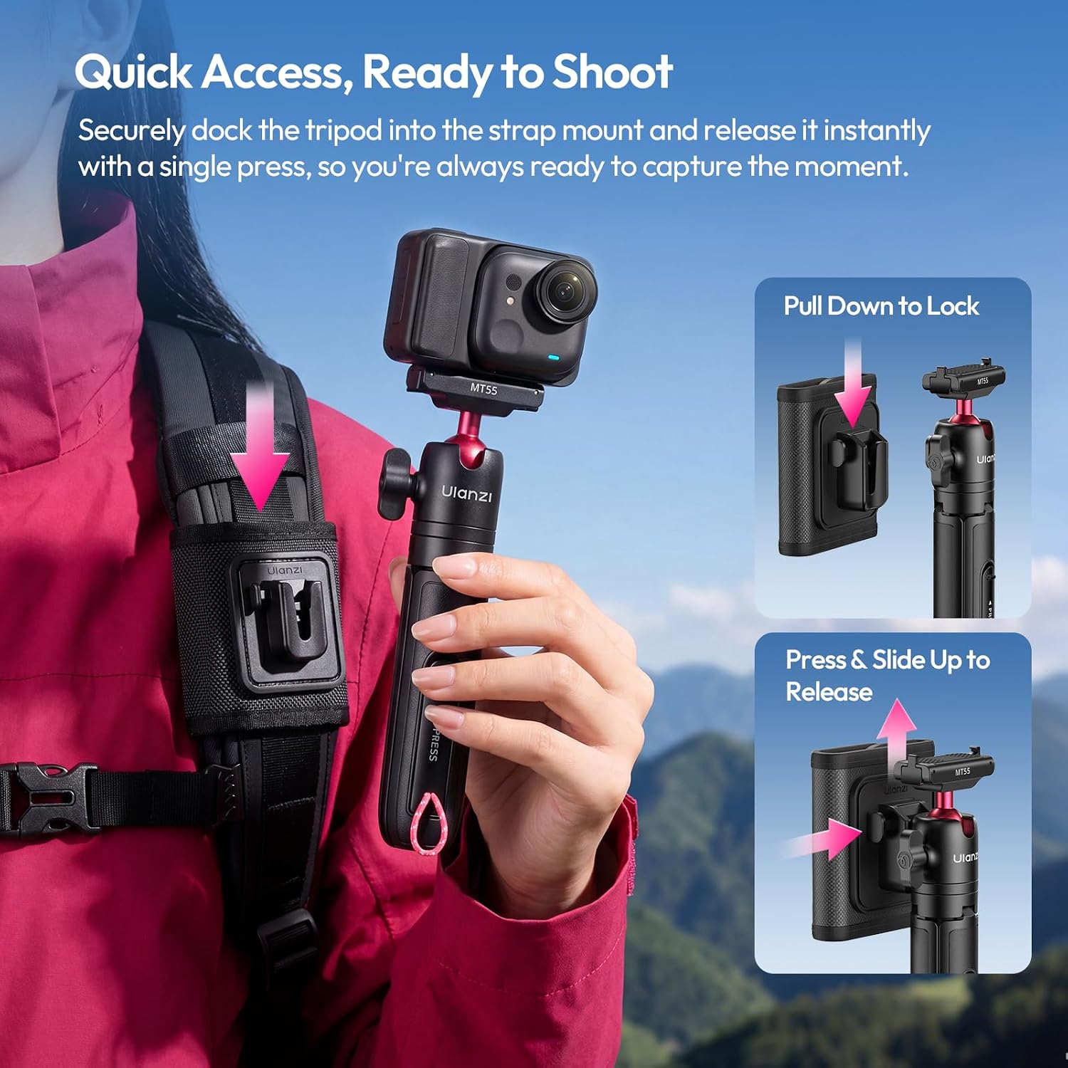 ULANZI MT55 Magnetic Mini Selfie Stick Tripod for Insta360 GO Ultra image 3