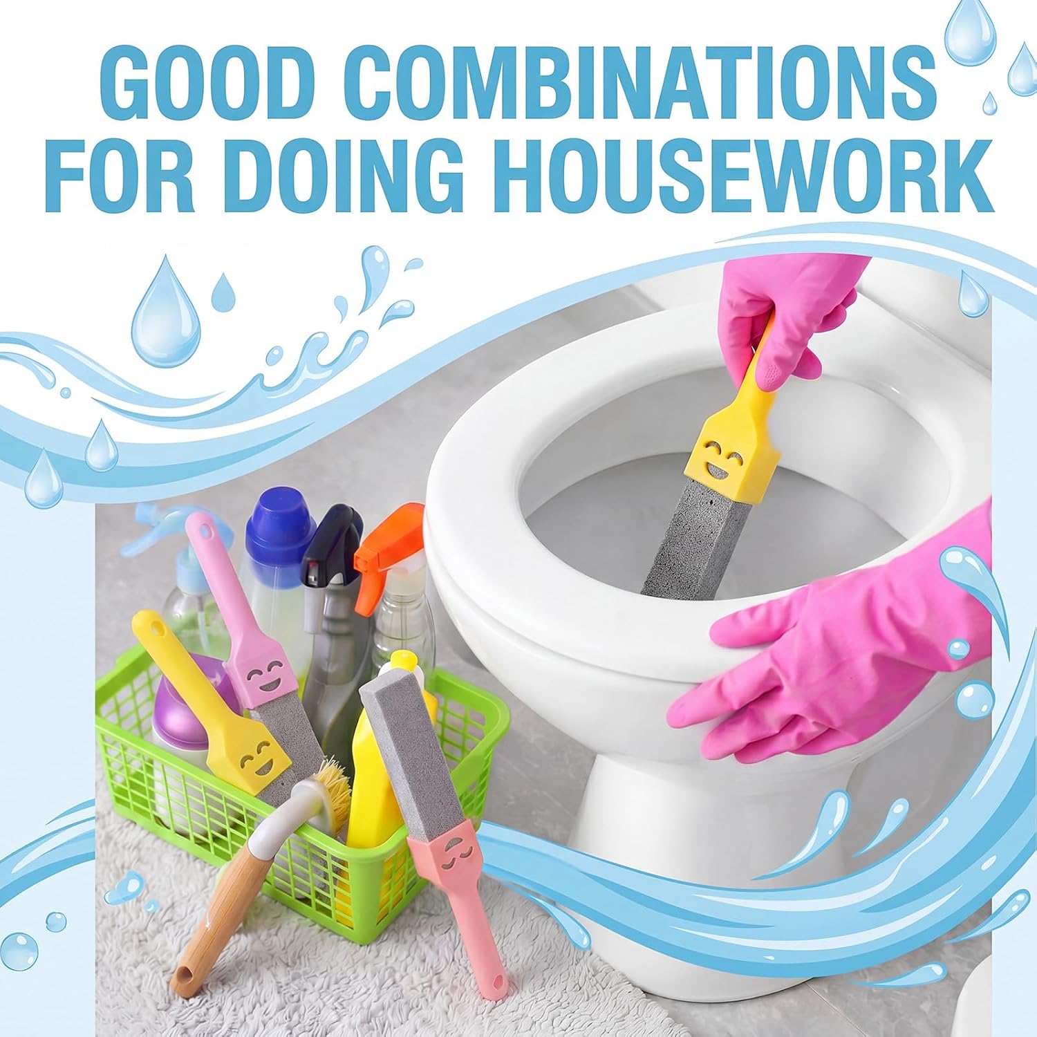 100 Pack Pumice Stone Stick with 10 Universal Handles, Powerful Grey Pumice Cleaning Sticks for Toilet, Bathroom, Sinks and Pool Tiles, Hard Limescale Remover