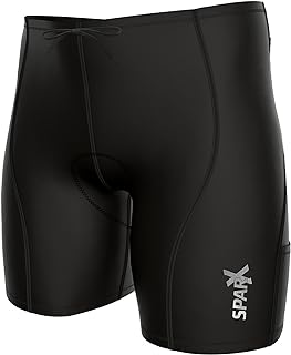 Sparx メンズ パフォーマンス トライショーツ 4ポケット ブラック 圧縮 トライアスロン ショート サイクリング ショート 水泳 バイク ランニング