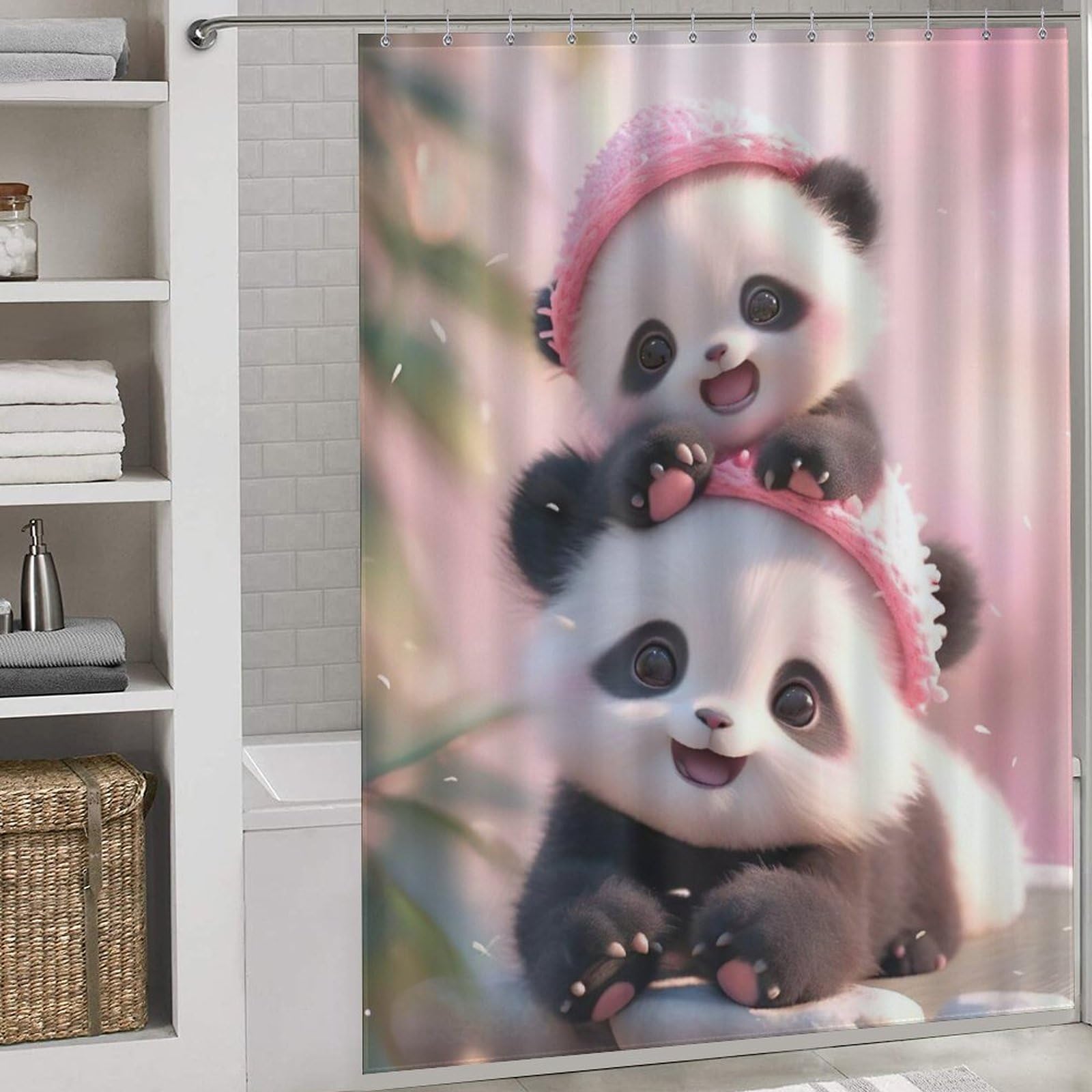 Rideau de douche polyester lavable et anti-éclaboussures imprimé panda