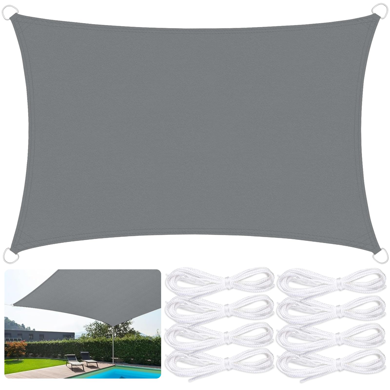 Vela Parasole Impermeabile Dell'ombrellone 4x5m, Tessuto Oxford 420D Vela Ombreggiante, Resistente ai Raggi UV 95%, Vela Ombreggiante per Piscina, Giardino, Terrazza, Parco, Campeggio - Grigio