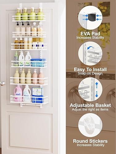 Miniatura 3 de Delamu Organizador de despensa sobre la puerta, organizador de puerta de despensa de 6 niveles con cesta ajustable, organizador de condimentos para