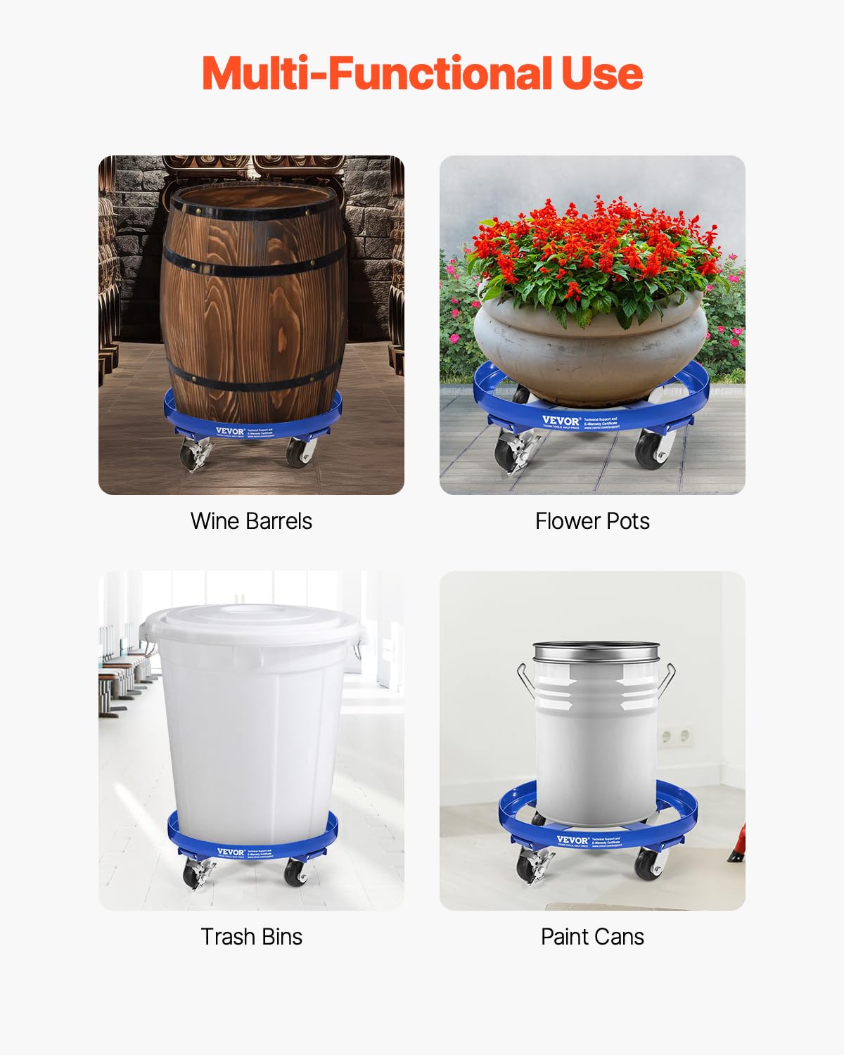 VEVOR Chariot pour fûts de 250,03 L Capacité de Charge de 907 kg Chariot pour fûts Lourds avec Renforts transversaux et 4 Roues pivotantes, pour manutention de fûts en Stock, Bleu