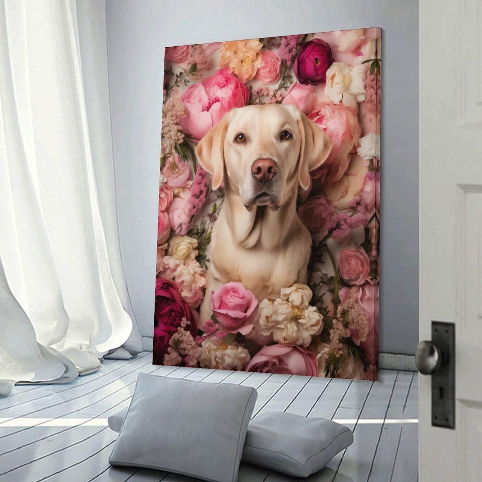 Junmoney Frame-Style-13 Flower Dog Collar For Labrador Room Decor Wall Art 08X12inch(20X30cm), For Entrance Walls, Hall Decor Or Foyers, A Neat Decor Update For Hallways