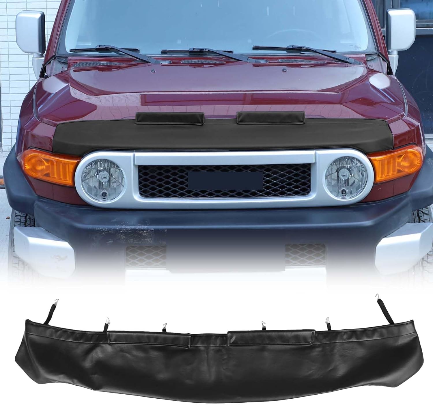 Hood Protector Bra for Toyot@ FJ Cruiser 2007-2021 Accessories, Leather Car Hood Guard Hood Shield Bug Deflector, Medium Profile