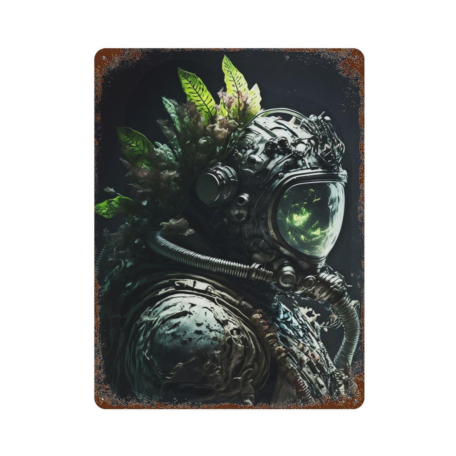 Rust Effect Nature Astronaut Vintage Rust Metal Sign 15.7"x11.8", Classic Wall Plaque for Shed, Workshop And Garage Wall Decor