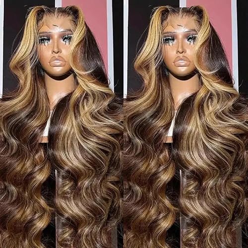 250 Density 32 Inch 360 Lace Front Wigs Human Hair Honey Blonde Body Wave Lace Front Wigs with Baby Hair Full 360 Glueless HD Transparent Lace Front Human Hair Wigs for women 4/27 Human Hair Wig