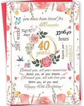 Funny 40th Birthday Card Gift for Women, Happy 40 Year Old Birthday Card for Mom Wife, Lovely 40th Birthday Decorations for Her