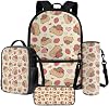 Capybara Strawberry Print Backpack Set for Girls 10-12 Years Old 4 Pcs School Backpack and Lunch Box Set with Pencilcase Water Bottle Carrier Bag for Preschool Middle School, Brown