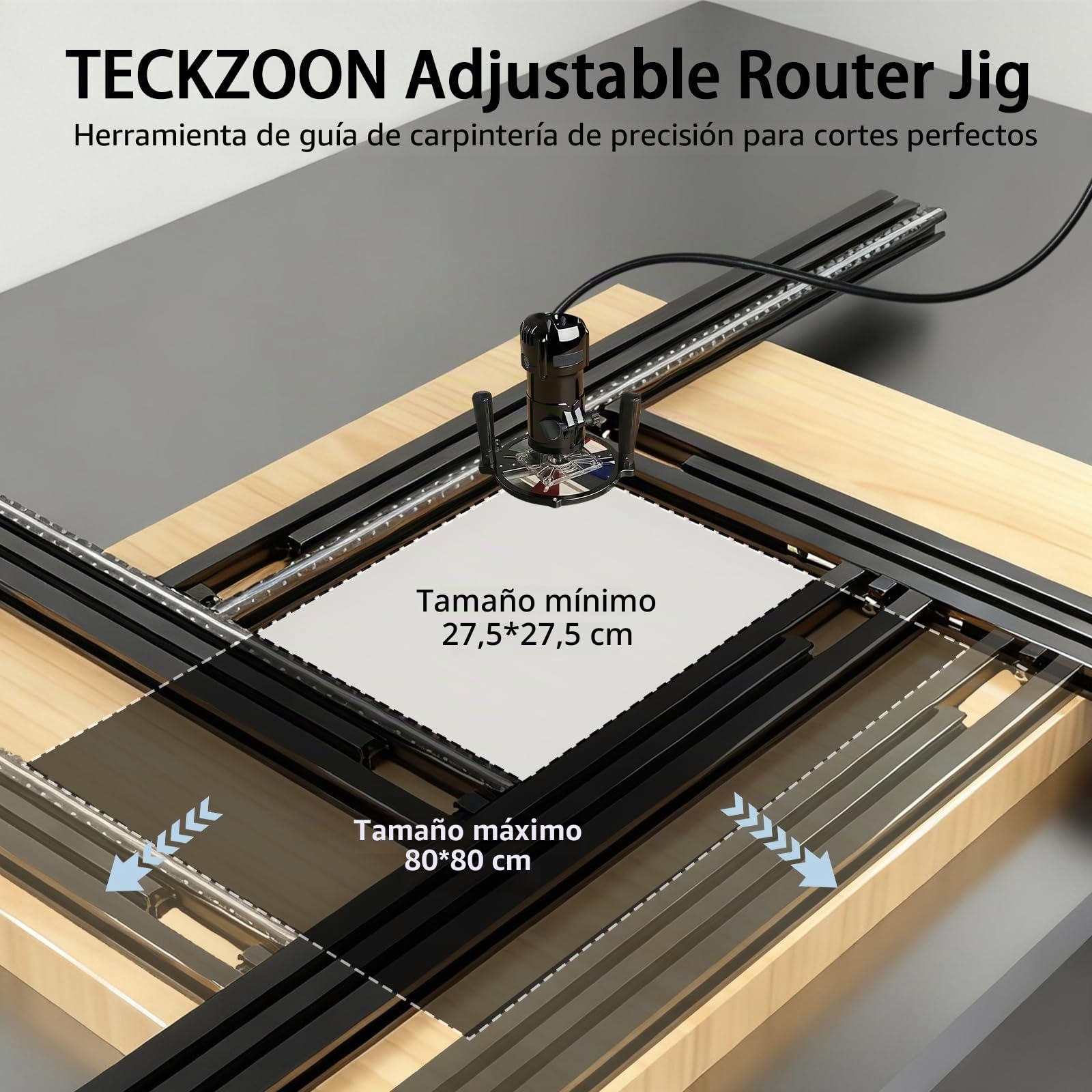 4 piezas Plantilla de fresado ajustable 800mm, Guía de fresado y plantilla para fresadora de mano, accesorio de madera (incluye 2 abrazaderas metálicas en G)