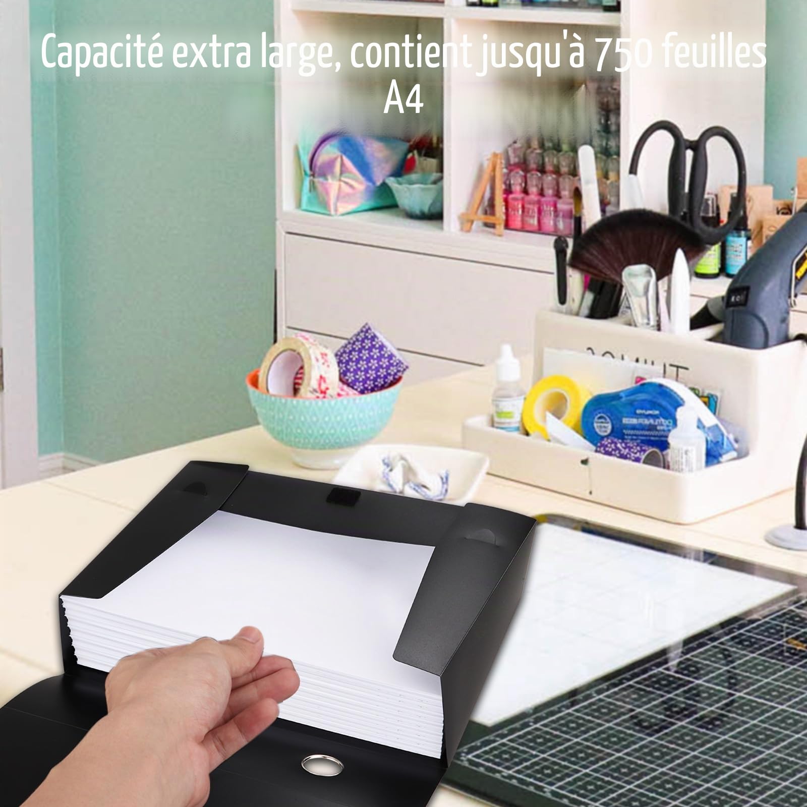 CYEER Lot de 10 boîtes de classement noires en plastique A4, boîtes de classement avec épine de 75 mm, dossiers foolscap pour documents papier A4