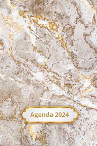 Agenda de Poche Effet Marbre:: Format A6 10/15cm - Marbre Couleur doré et beige - Agenda Journalier 2024