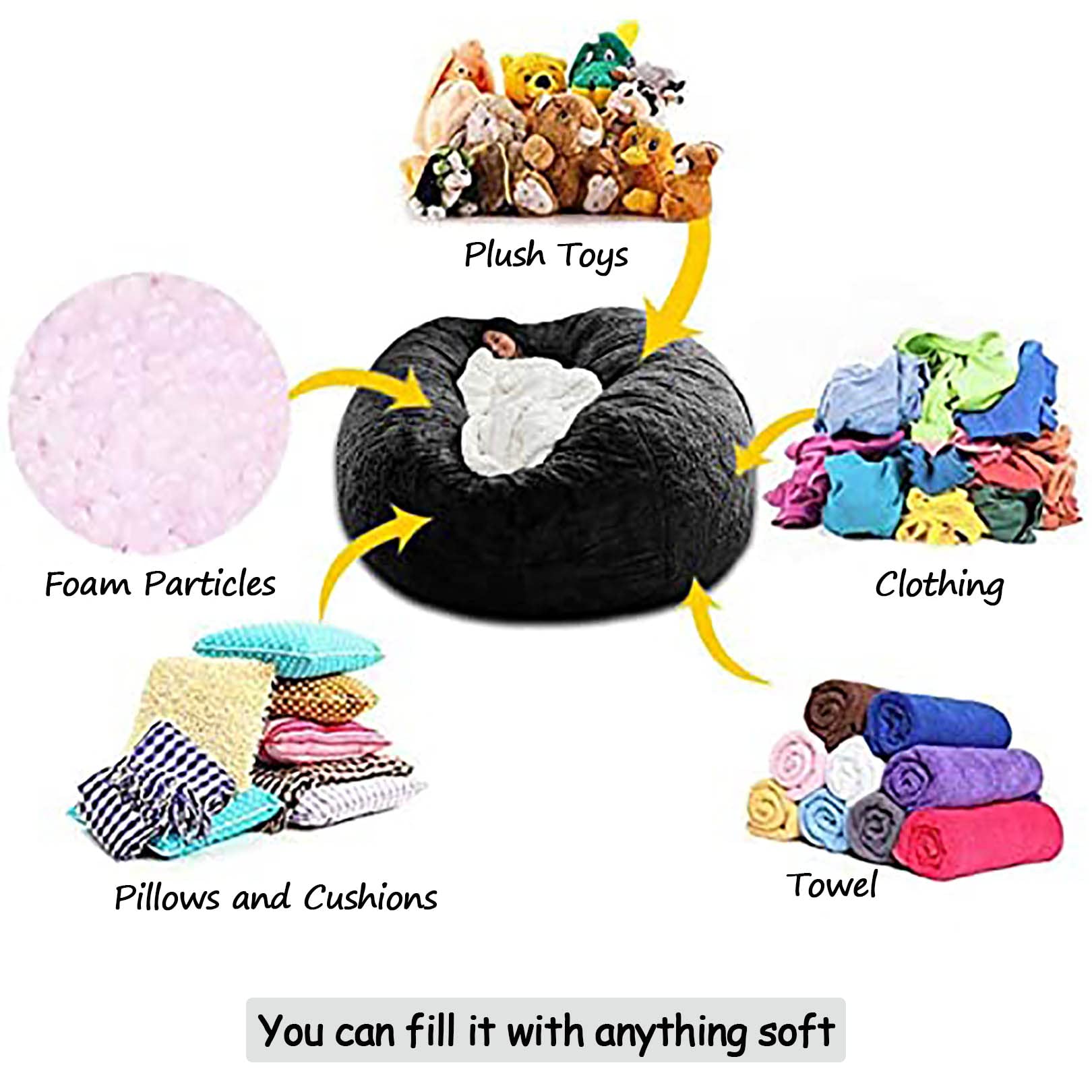 Sedie a Sacco a Base di Fagioli Copertura Oversized Sedia Rotonda BEANBAG Coperchio 5/6 / 7FT Morbido soffice Divano Pigro beanbag per Adolescenti e Adulti (Senza riempitivo)