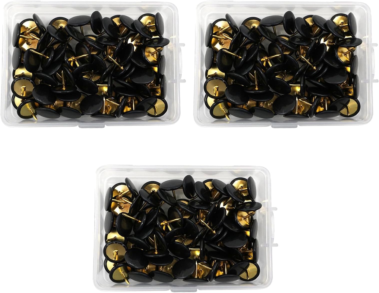 300 Pcs Black Drawing Pins, Round Head Thumbtacks, Metal Push Pins with Storage Box Gold Steel Tip Flat Lap Pins for Pinboard, Bulletin Board, Office, Home