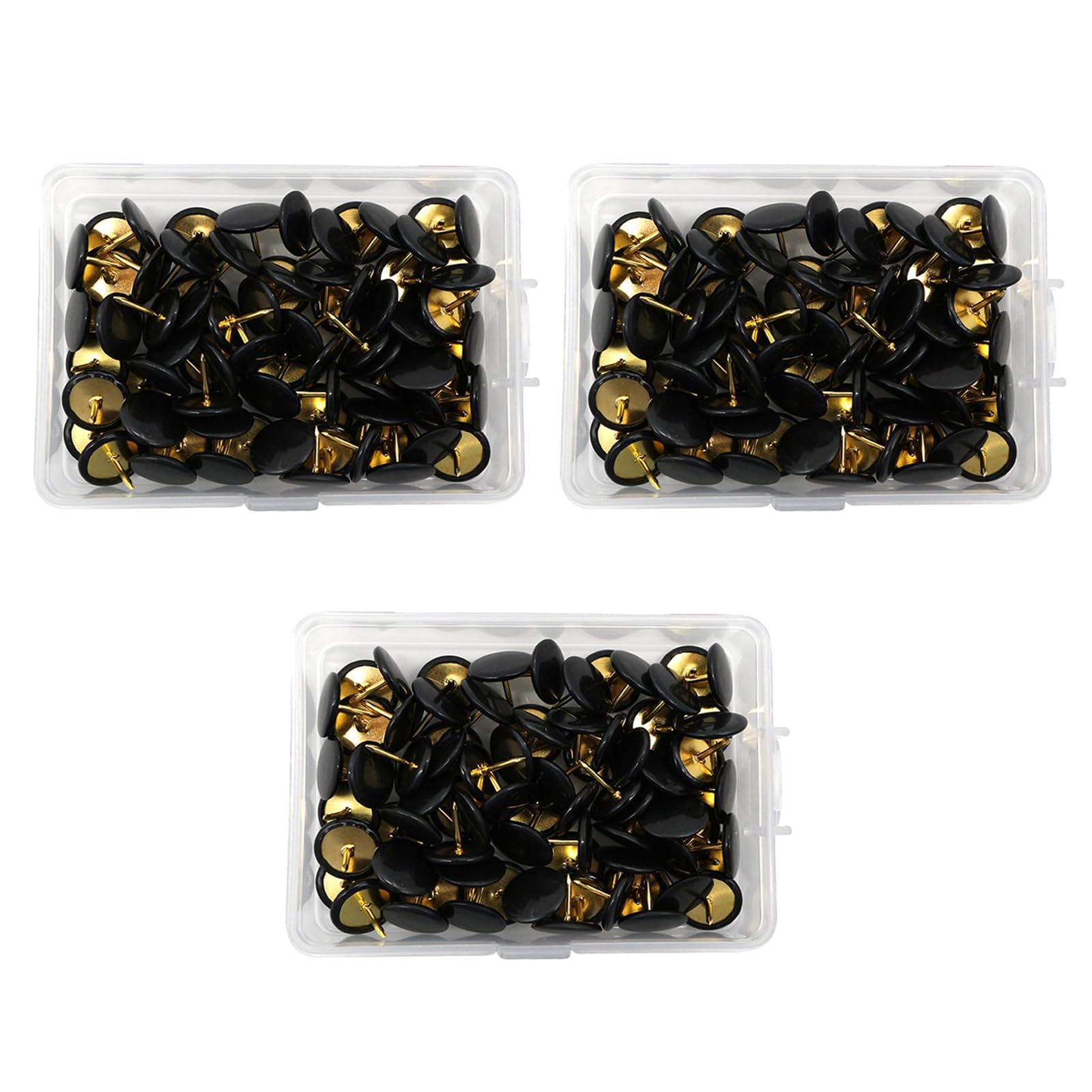 Lunpog Black-300Pcs 300 Pcs Black Drawing Pins, Round Head Thumbtacks, Metal Push Pins With Storage Box Gold Steel Tip Flat Lap Pins For Pinboard, Bulletin Board, Office, Home