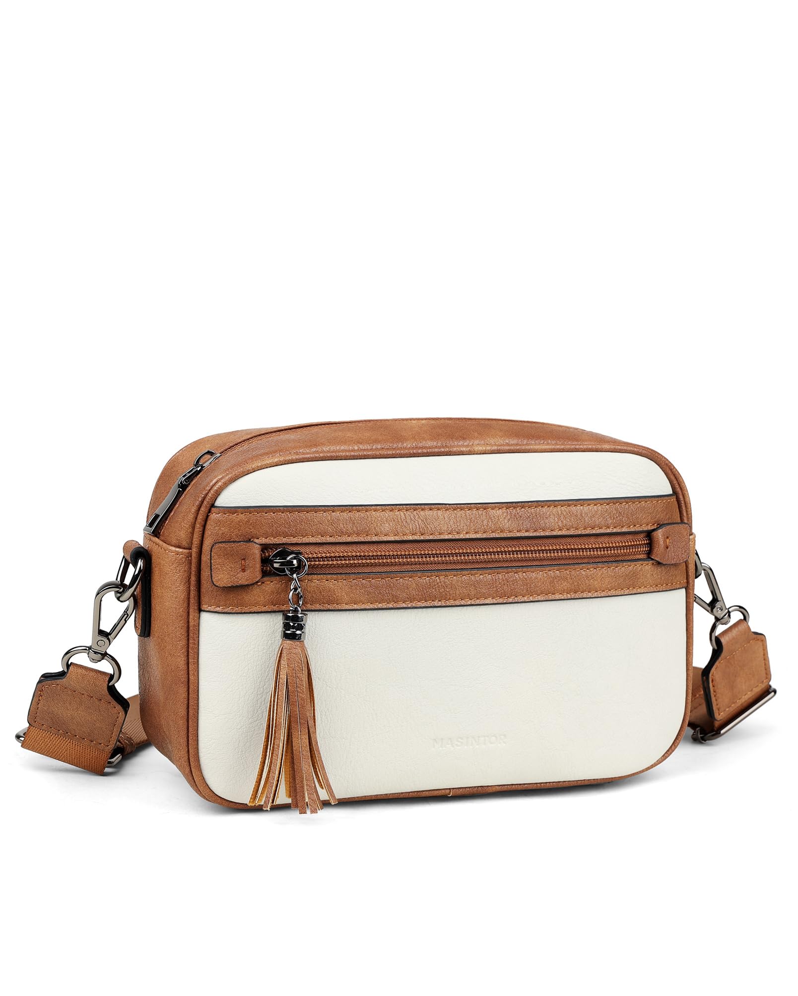MASINTOR Crossbody Purses for Women Vegan Leather, Travel Purse Shoulder Handbag with Adjustable Strap and Tassel