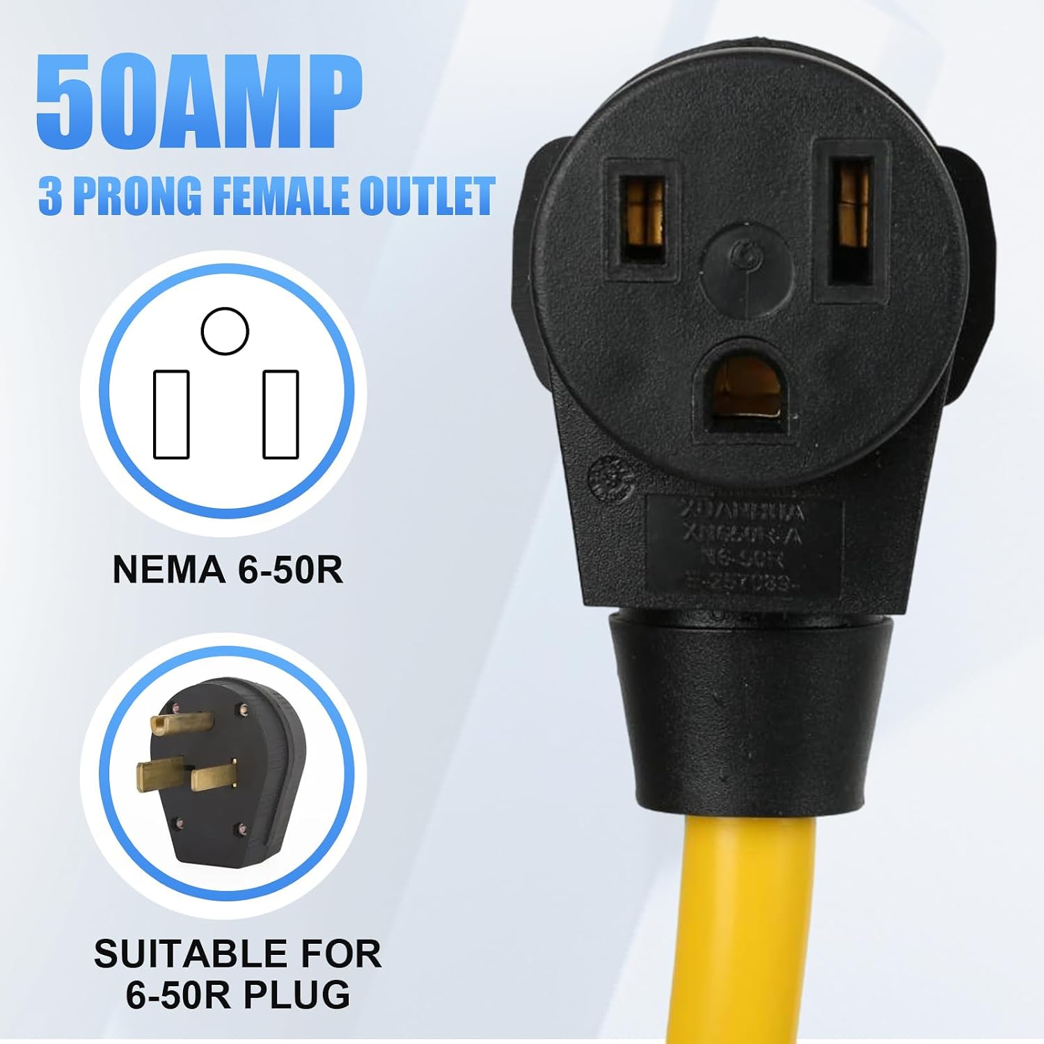 1.5FT NEMA 10-50P to 6-50R Welding Adapter Cord 50A 250V, 6AWG 3 Prong Male Plug to 3 Prong Female Receptacle Charger Power Cord Adapter