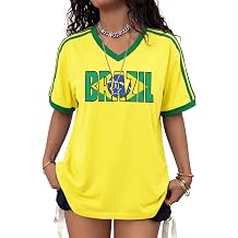 Soccer Jersey Women Brazil Jersey Shirts Y2K V Neck Short Sleeve Top | Brazil Shirt Women Brazil Soccer Jersey Graphic National Flag Print Tshirt Y2k Tops Game Day Outfit
