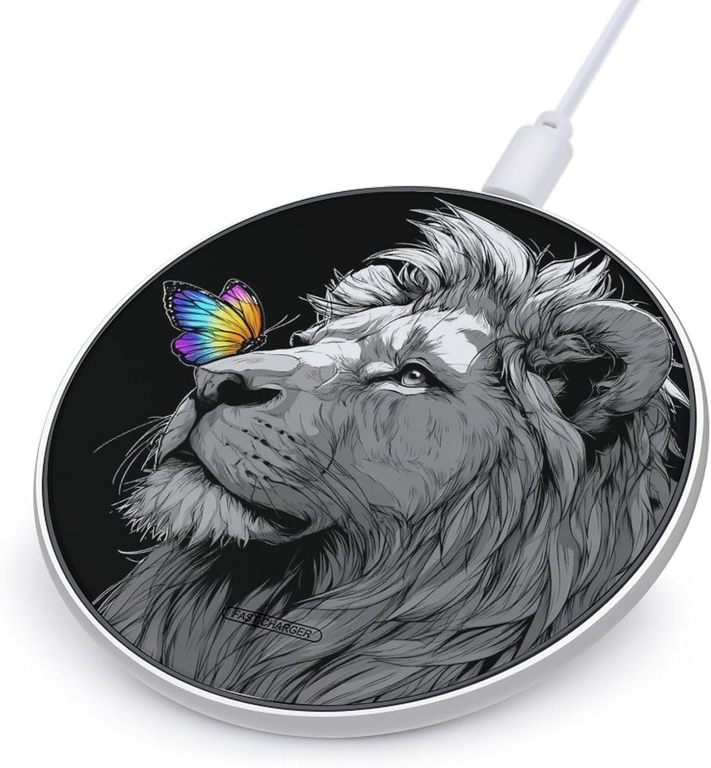 Lion and Colorful Butterfly Portable Charger Wireless Charging Pad for Travel Bedside Office