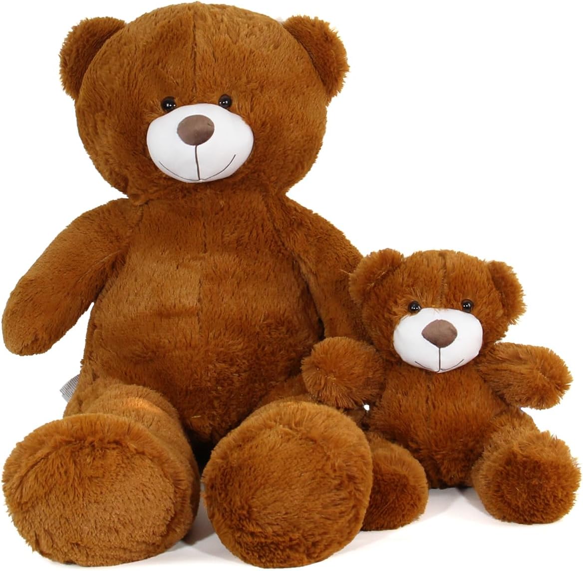 2-in-1 Teddy Bear Plush Set, 39.4 inch Large & 17.7 inch Small, Stuffed Animal with Hidden Storage (Dark Brown)